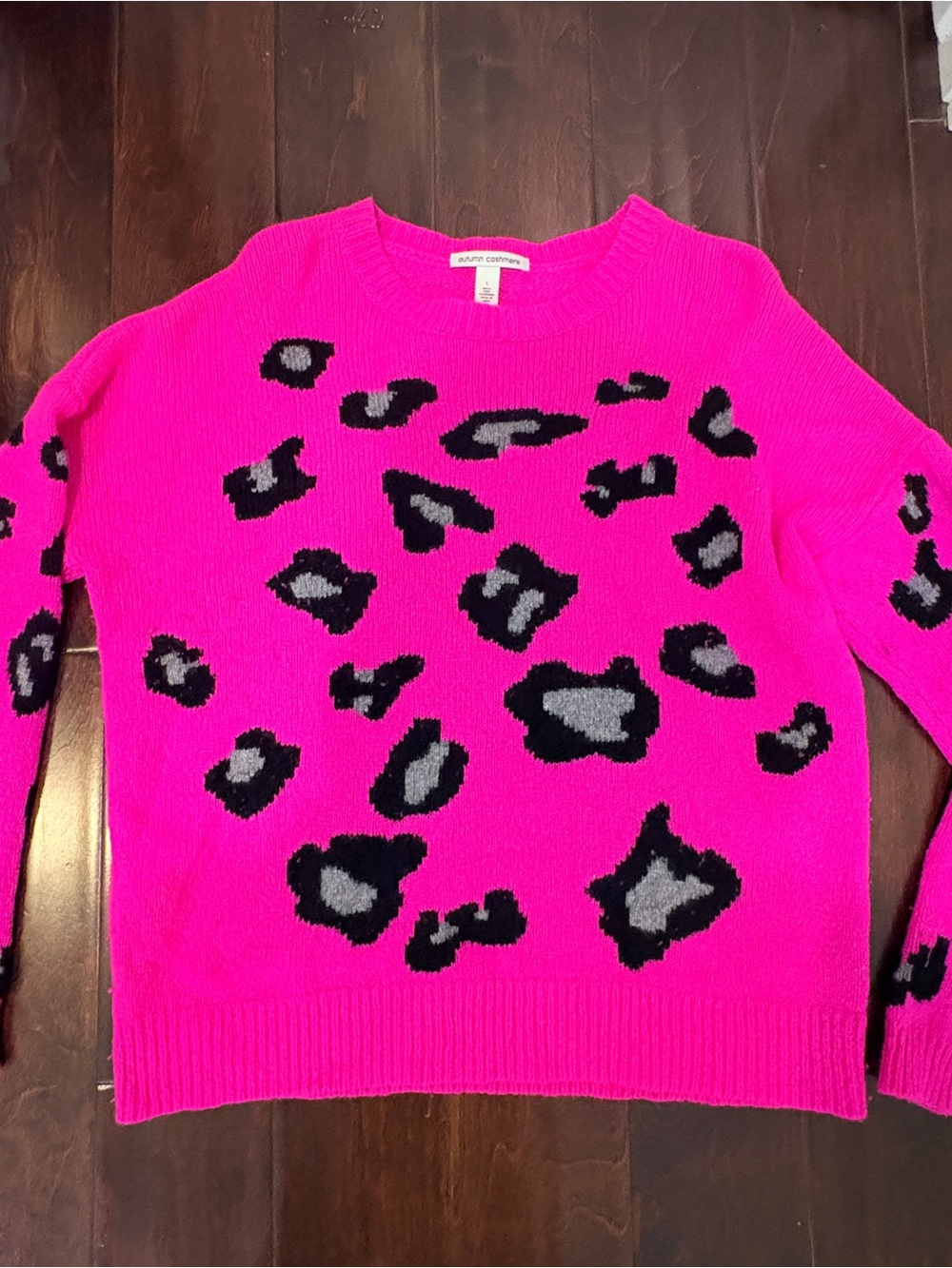 Autumn Cashmere Hot Pink Leopard-Print Crewneck Sweater